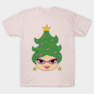 Retro Christmas Tree Cute Beehive Hair T-Shirt